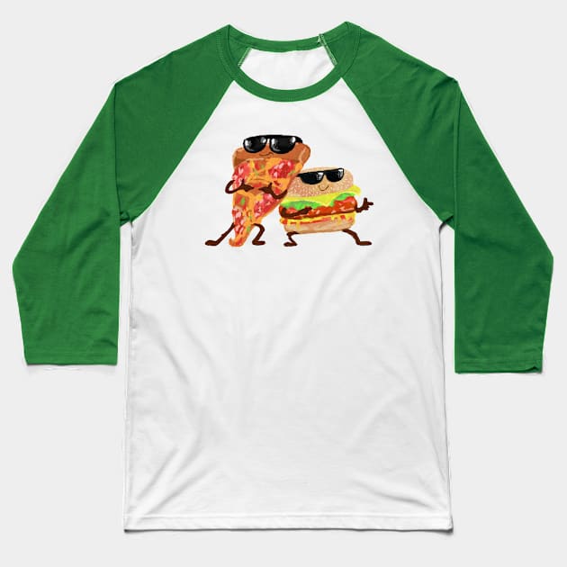 Pizzeman and Burgers Baseball T-Shirt by Aline Eg